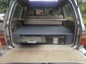 100 series landcruiser twin drawer system with folding table partially removed