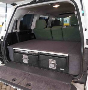200 series land cruiser twin drawer system with folding table inbuilt, side view