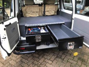 76 series land cruiser twin drawer system with drawers partially extended