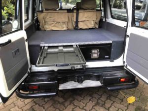 76 series land cruiser twin drawer system with folding table partially extended