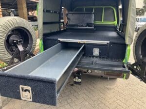 custom twin drawer system on a 79 single cab with one drawer open