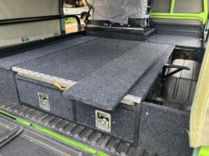 custom twin drawer system on a 79 single cab with side panel open